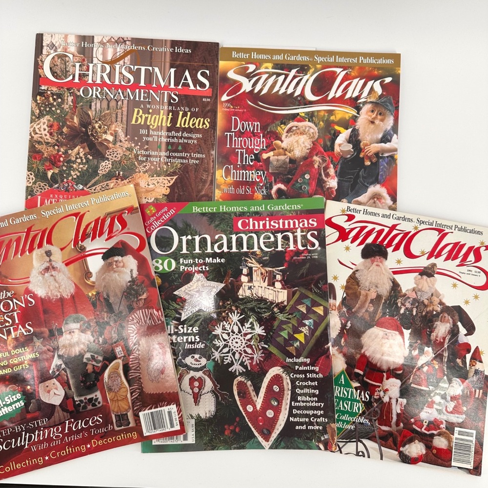 Vintage Better Homes and Gardens Santa Claus Craft Magazine Lot 5 Issues 1991-98